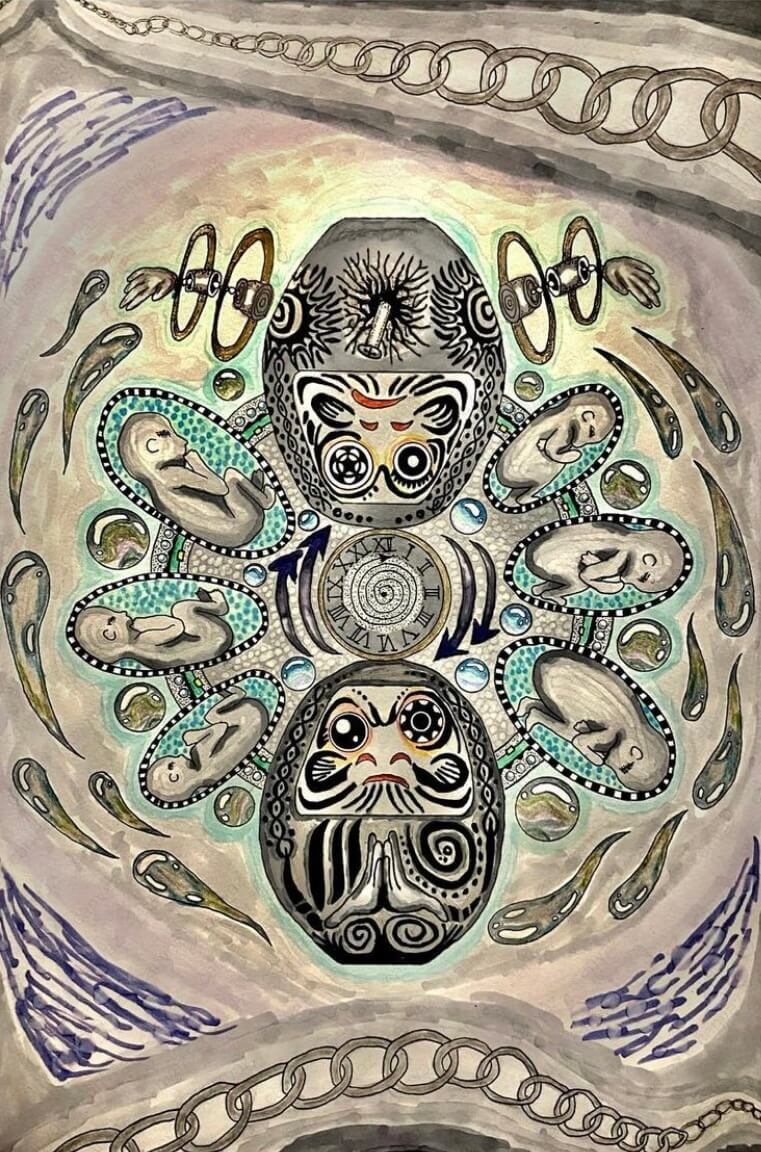 【絵画】流転輪廻【原画】手描き ポスター イラスト インテリアやプレゼントにも！ 輪廻転生 [作者:kugi] – CANVAZ.ART