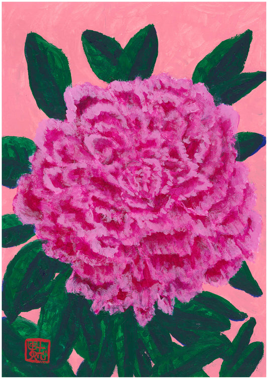 展示用絵画：桃色の背景の芍薬 [作者:阿部貴志]