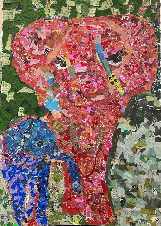 展示用絵画：ゾウの親子 [作者:まぁーちゃん]