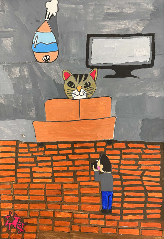 展示用絵画：友達　トラ猫と過ごした午後 [作者:ume]