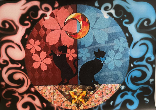 展示用絵画：猫の手毬 [作者:黒猫]