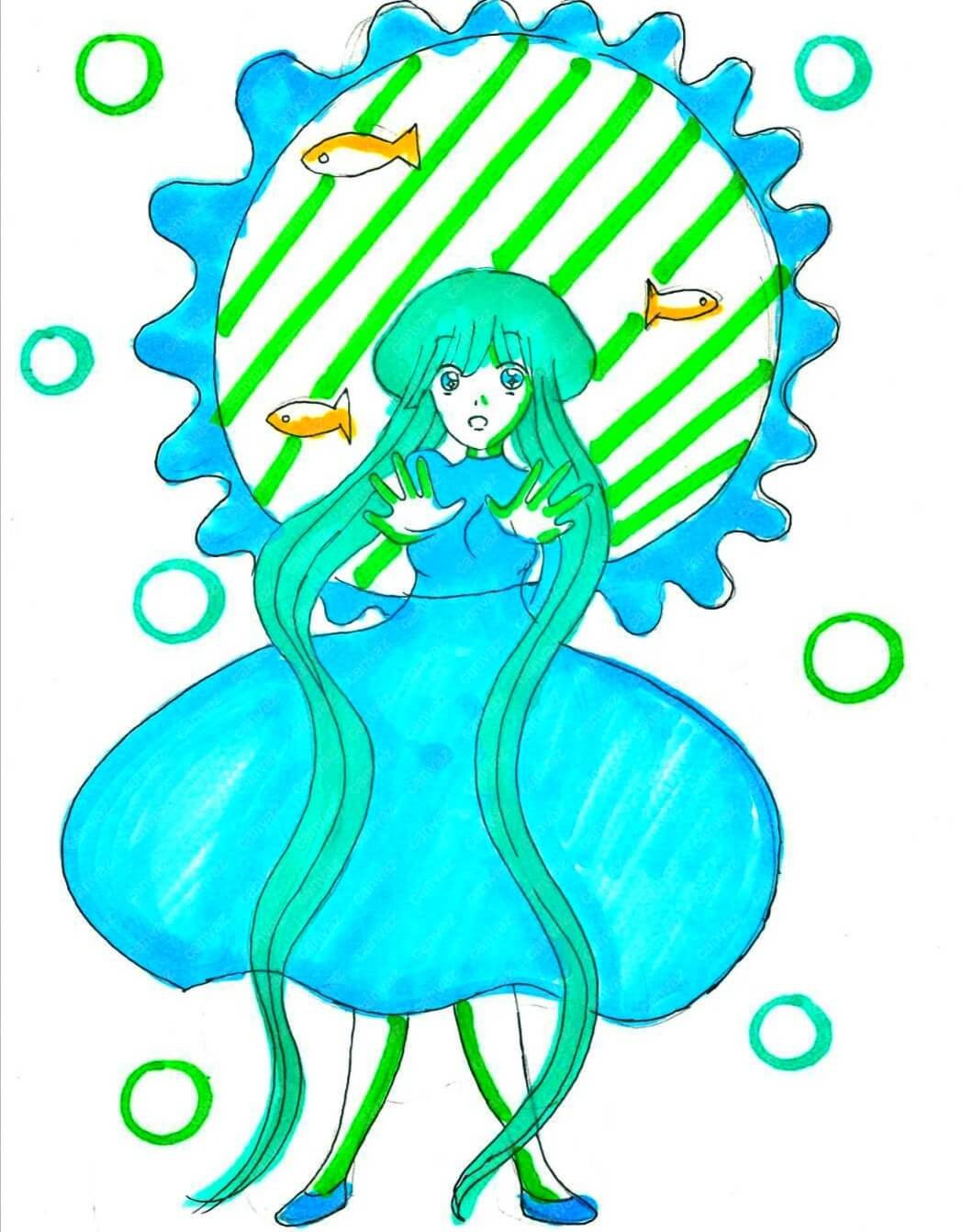 展示用絵画：水槽とわたし [作者:けいこ]