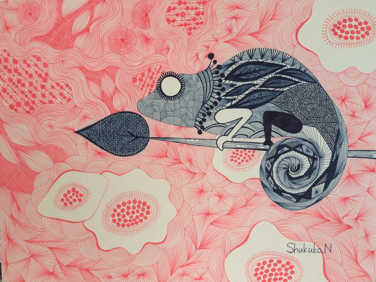 展示用絵画：カメレオン [作者:高橋祝子]