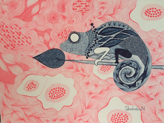 展示用絵画：カメレオン [作者:高橋祝子]