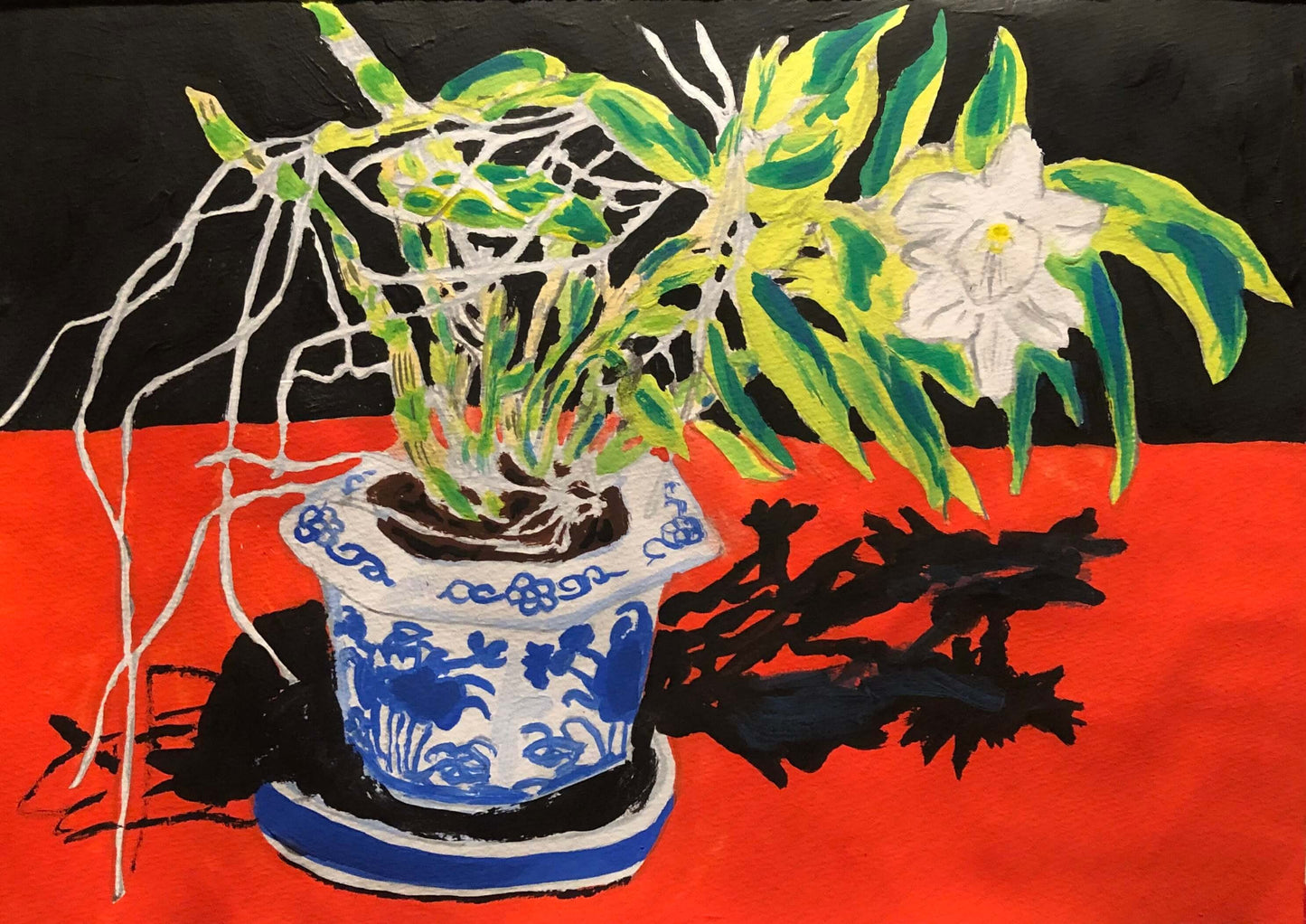 展示用絵画：デンドロビウムの鉢植 [作者:長井重丸]