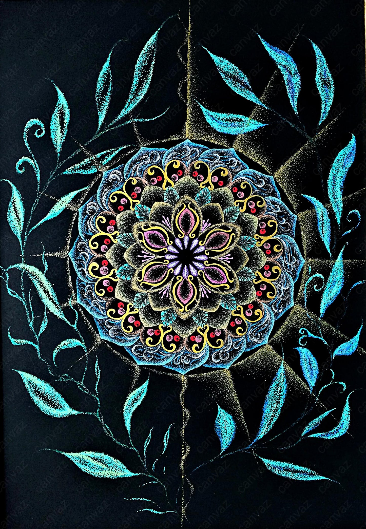 展示用絵画：いのちの源～GAIA～　（点描曼荼羅） [作者:greenwind yuya]