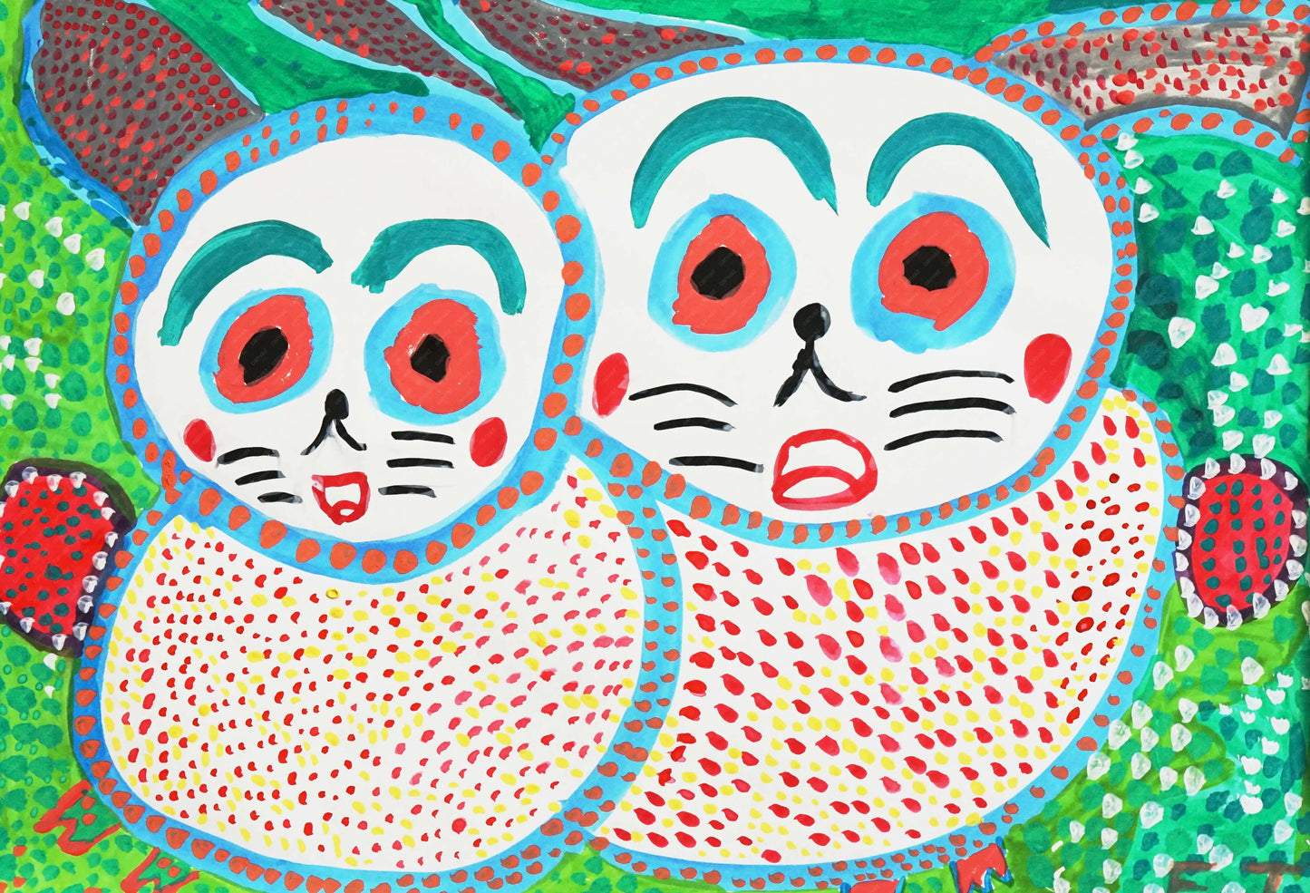 展示用絵画：うさぎの親子 [作者:E.T]