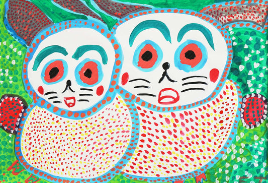 展示用絵画：うさぎの親子 [作者:E.T]