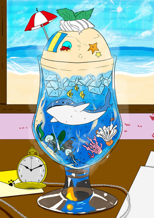 展示用絵画：夏とソーダの水族館 [作者:さあもん]