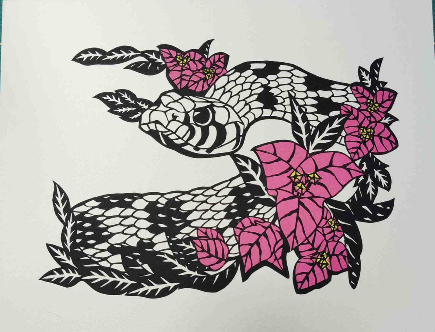 展示用絵画：ブーゲンビリアと蛇 [作者:みゃた]