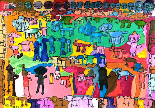 展示用絵画：どうぶつたくさん [作者:脇　拓磨]