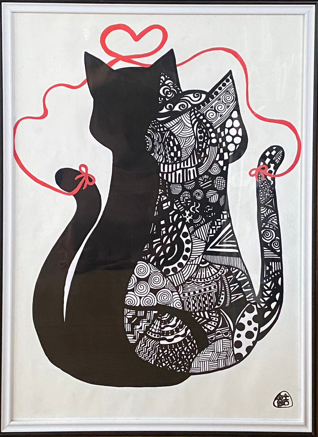 展示用絵画：寄り添い猫 [作者:お結び]