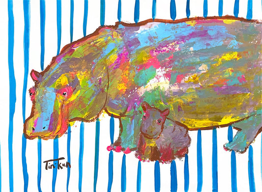 展示用絵画：カバの親子 [作者:ティンくん]