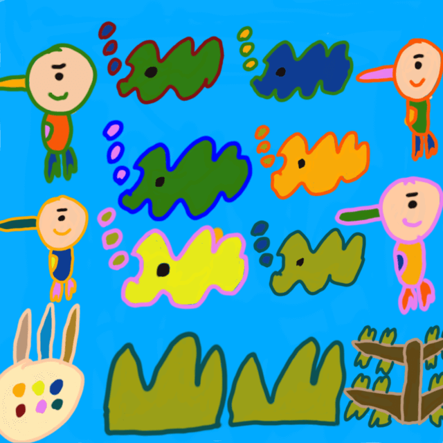 水槽の中の金魚とペンギン [作者:佐々木忠明]