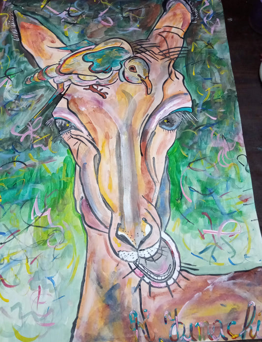 小鳥とインパラ． [作者:湯町 喜美子]